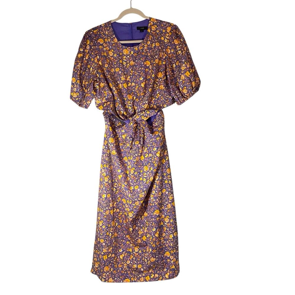 J.Crew Cutout Cotton Poplin Dress  Midnight Floral Puff Sleeve Size 14 New NWT - Picture 2 of 12
